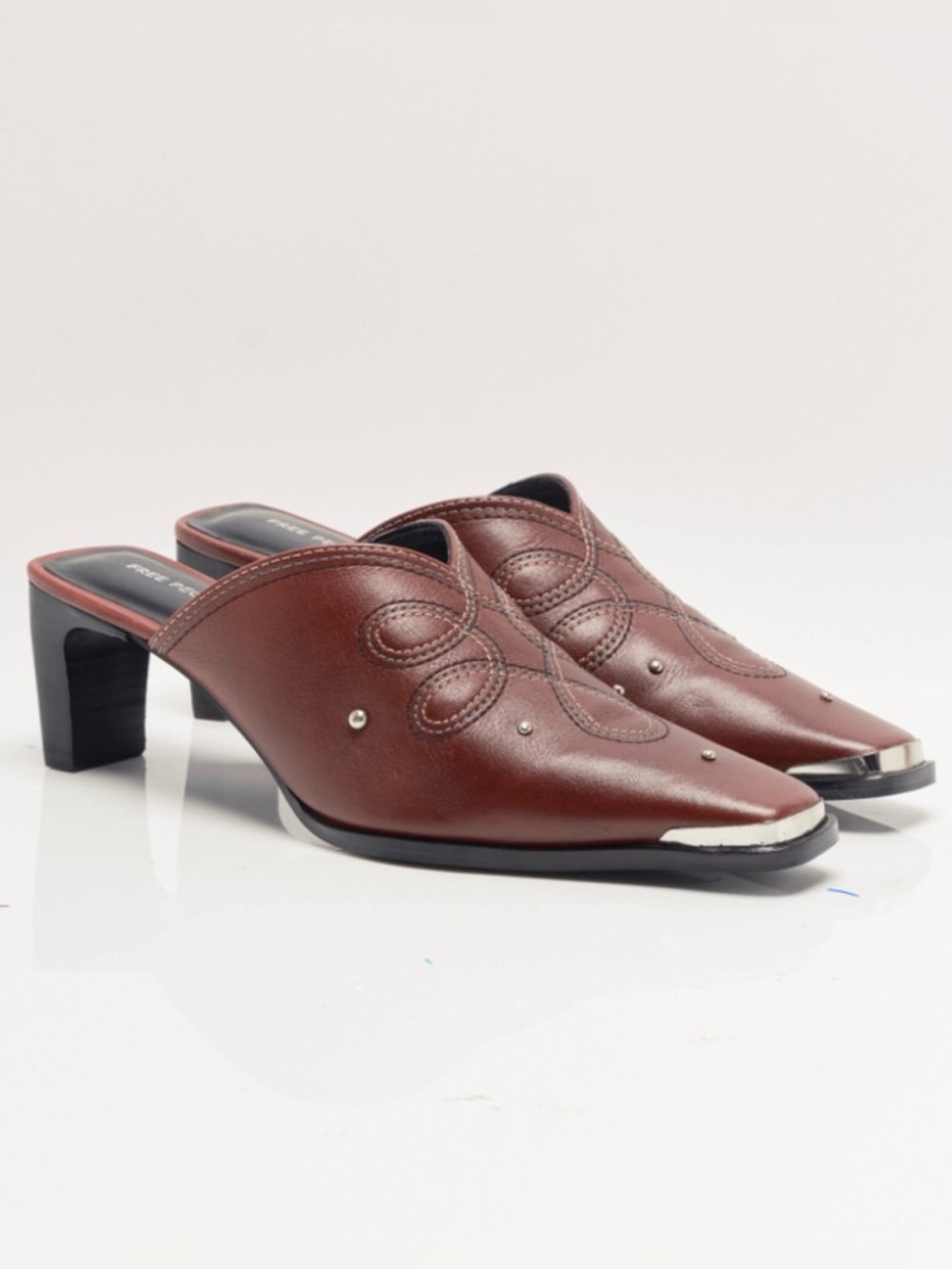 Free People Roxi Metal Tip Leather Mules Wine